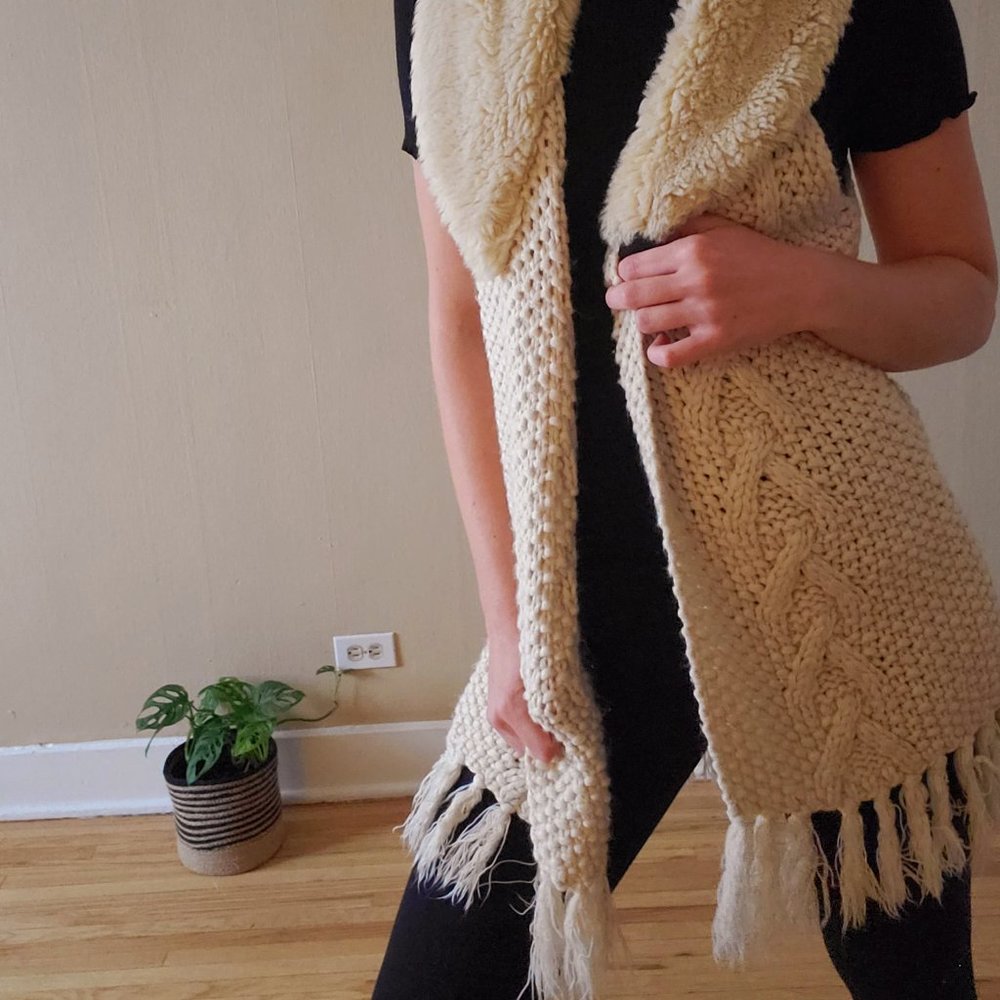 Boho Crochet & Faux Fur Collar Vest